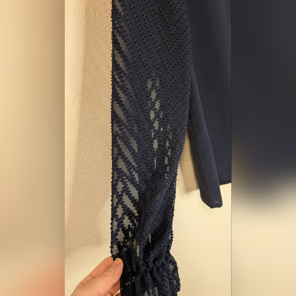 Navy Lace Sleeve Women's Top - Picture 4 of 6
